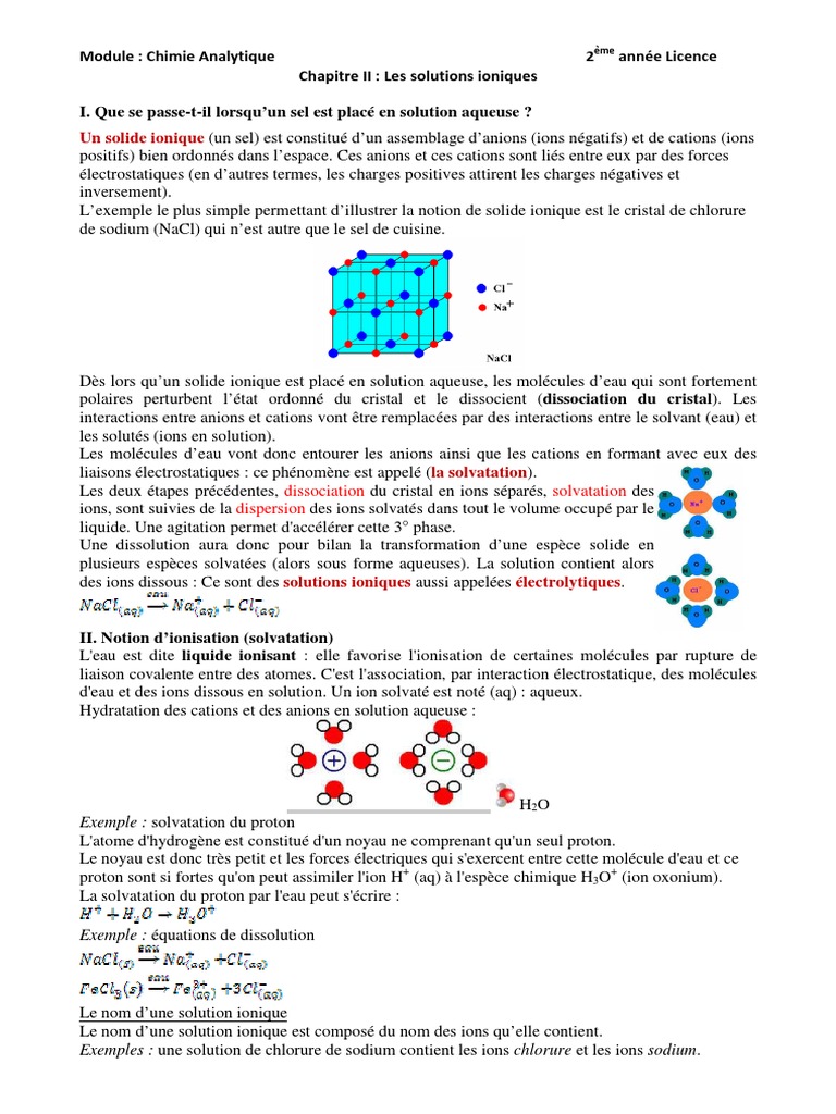 Solutions ioniques en chimie analytique | PDF | Ion | Solvatation