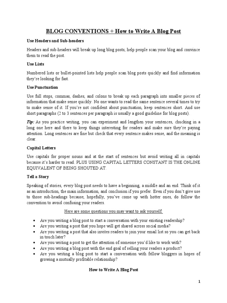 Blog Writing Conventions Explained | PDF | Friendship | Punctuation