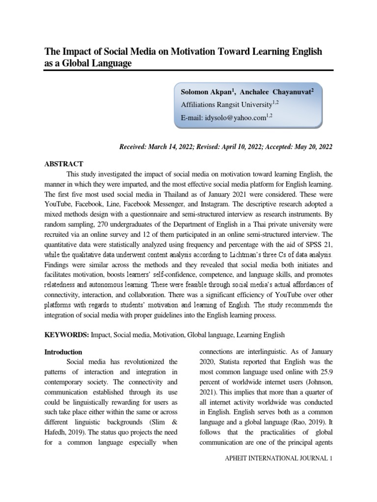 Social Media's Role in English Learning Motivation | PDF | Social Media ...