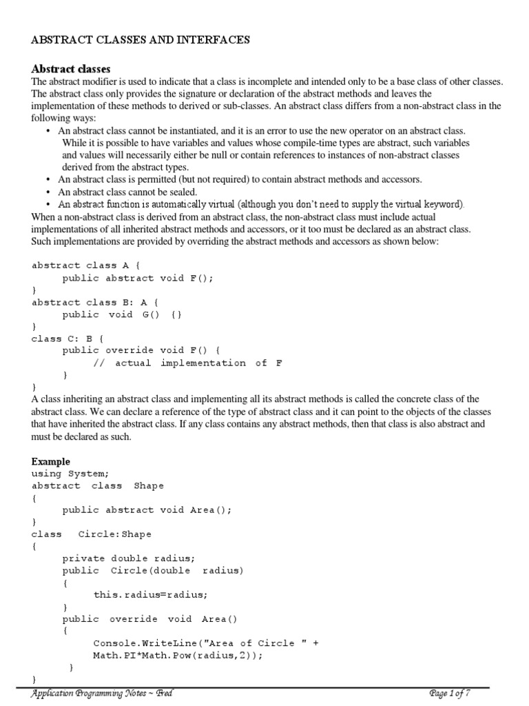 1 Abstract Classes & Interfaces PDF Class Programming) Method Programming)
