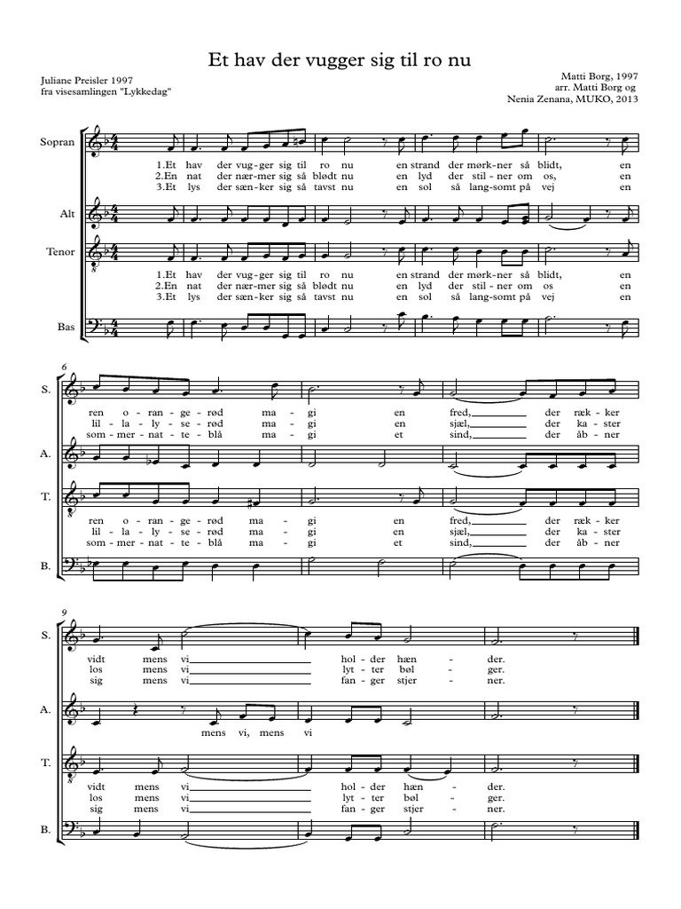 Et Hav Der Vugger Sig Til Ro Nu (SATB) | PDF