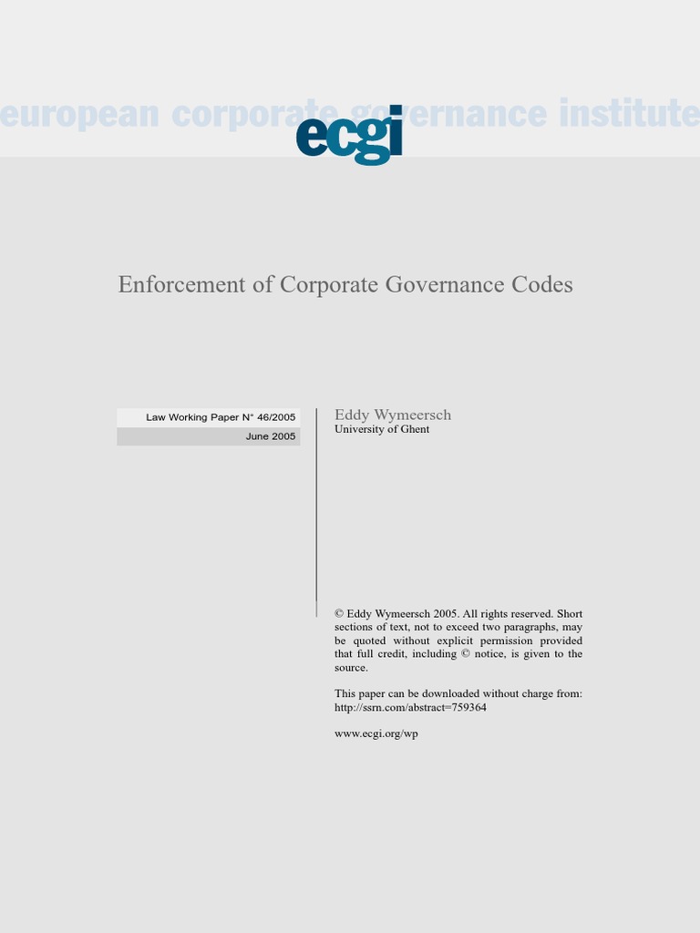 Enforcement of code of corporate governance pdf governance