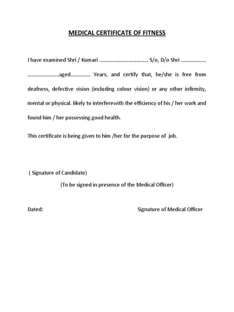 Medical Certificate of Fitness PDF