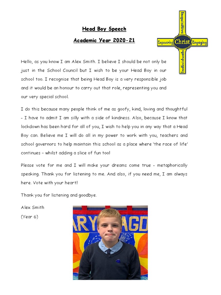 ideas for primary school head boy speech