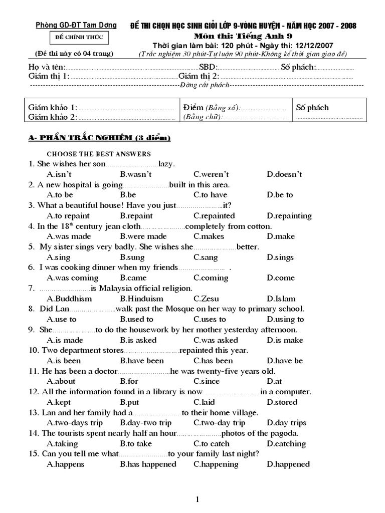 (123doc) de Thi HSG Anh 9 de So 1 | PDF | Sports & Recreation ...