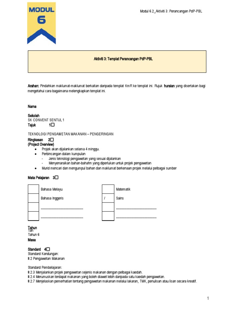 Pengawetan Template PDP PBL PDF