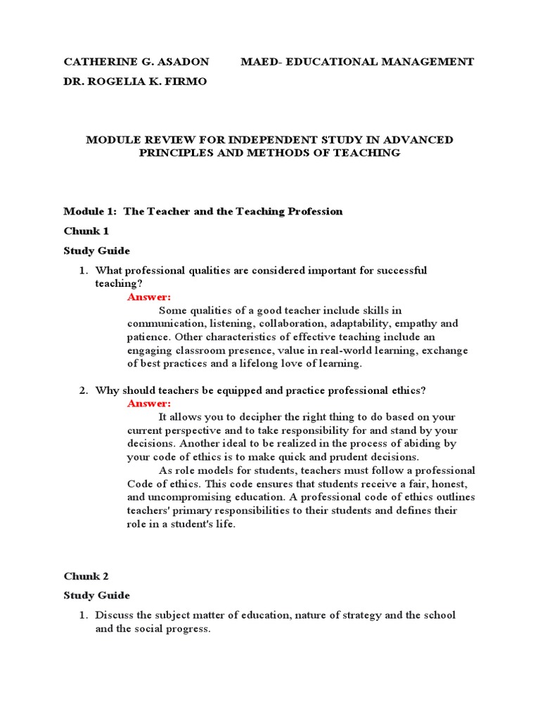 Advanced Teaching Principles Study Guide | PDF | Learning | Teaching Method