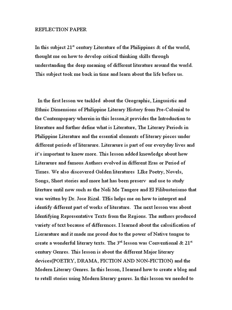 Reflection on 21st Century Literature | PDF | Educational Technology ...