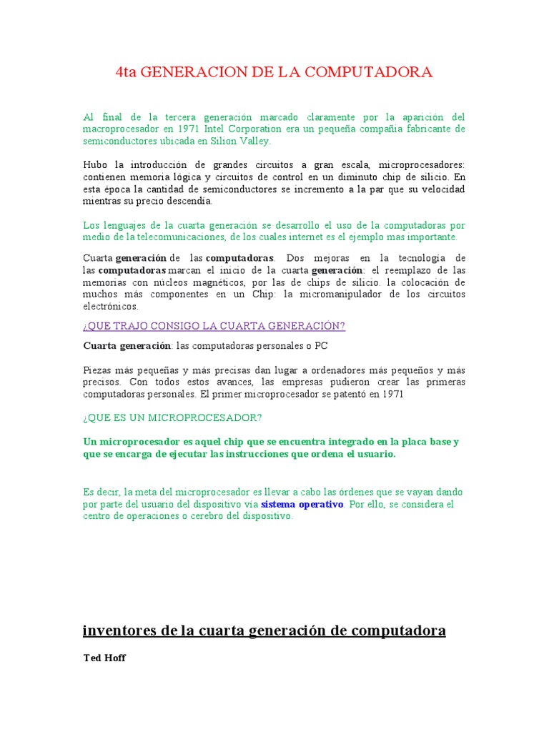 Cuarta Generación de Computadoras | PDF | Microprocesador | Circuito ...