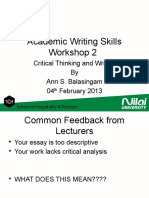 Academic Writing Skills Workshop 2 - Critical Thinking
