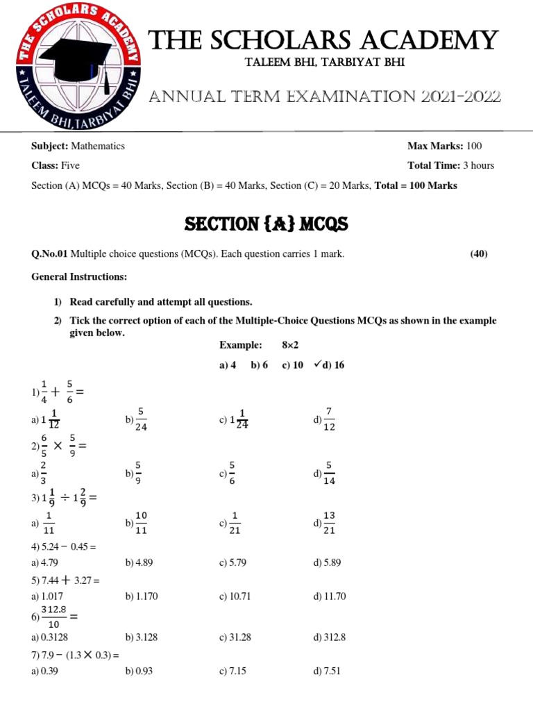 Math Class 5 Paper PDF Triangle Multiple Choice