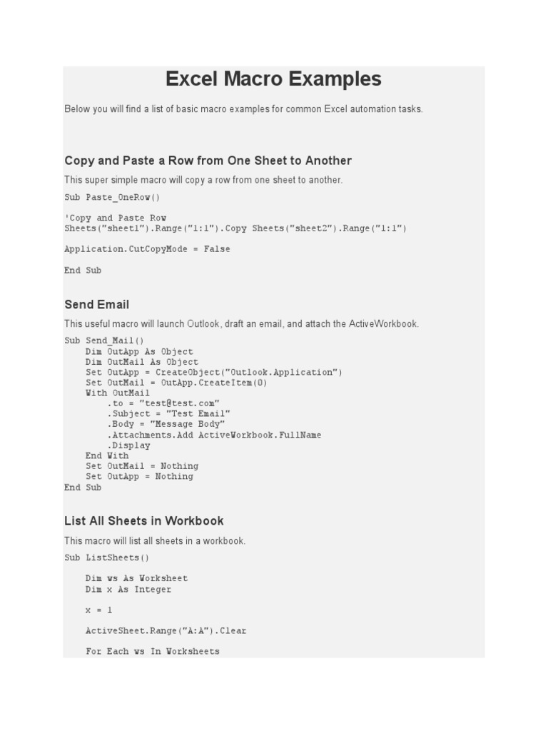Excel Macro Examples | PDF | Microsoft Excel | Computer Programming