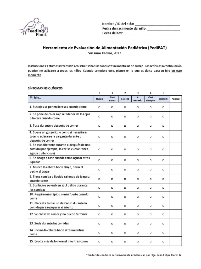 Evaluación de Alimentación Pediátrica | PDF