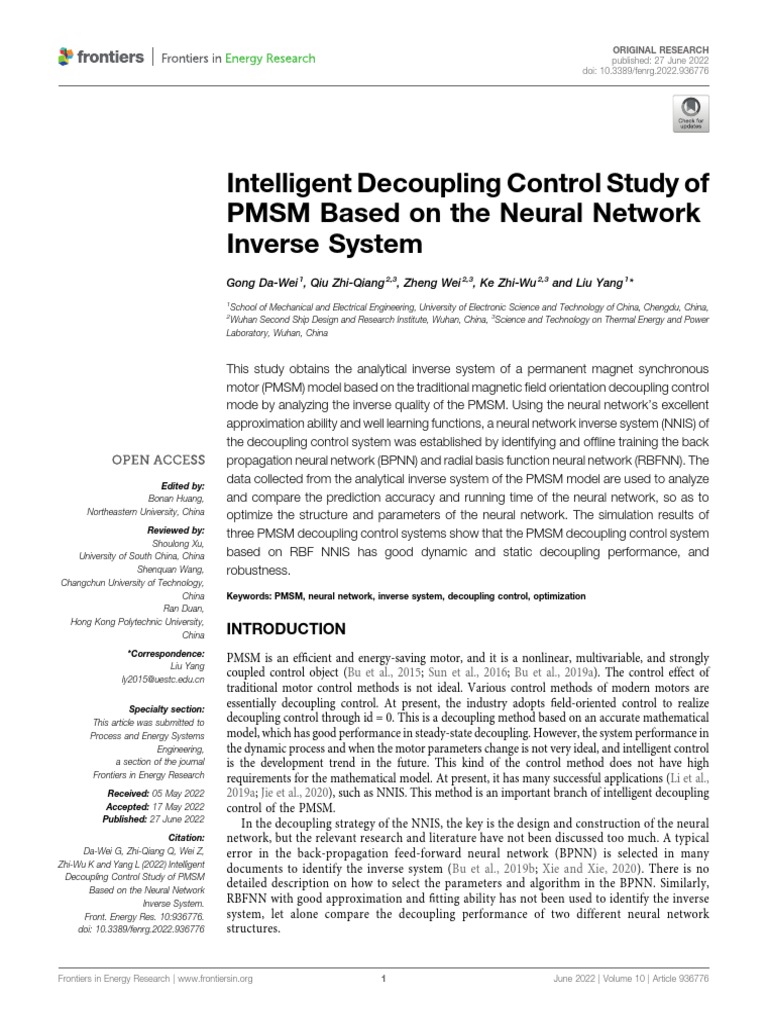 Intelligent Decoupling Control Study of PMSM Based | PDF | Artificial ...
