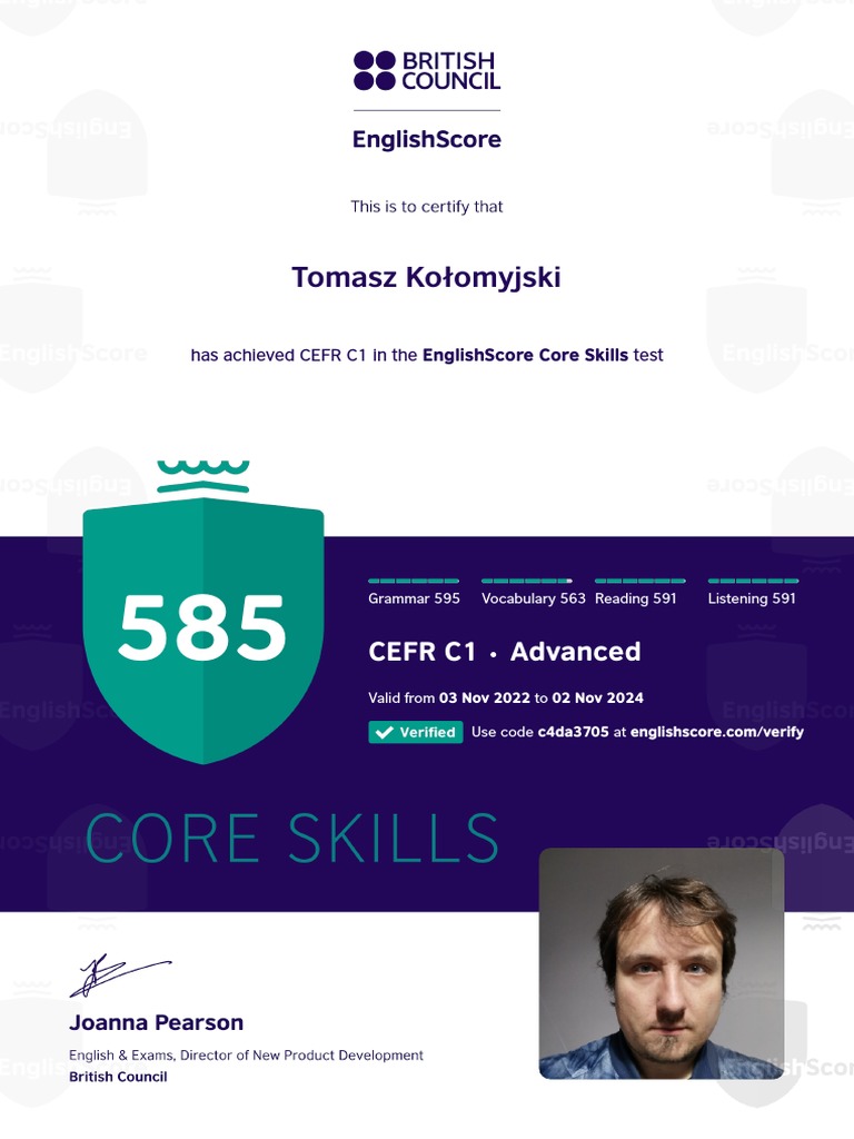 Core Skills English Score Certificate c1 PDF