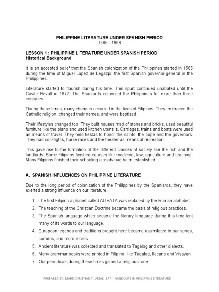 Philippine Literature Under Spanish Rule 1565 1898 Pdf Philippines