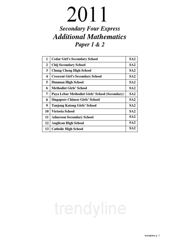 2011 Sec 4 A-Maths-G | PDF | Equations | Quadratic Equation