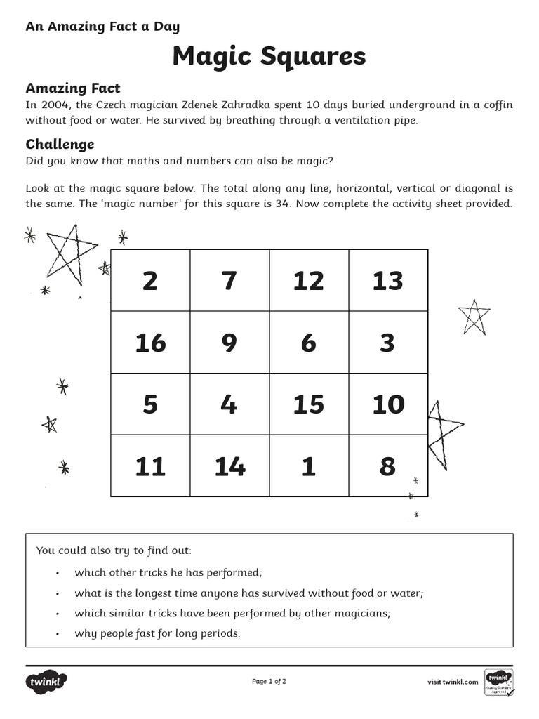 magic squares activity and facts | pdf