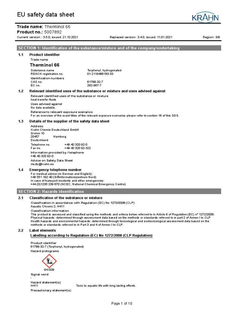 SDS Therminol 66 EN PDF Dangerous Goods Firefighting