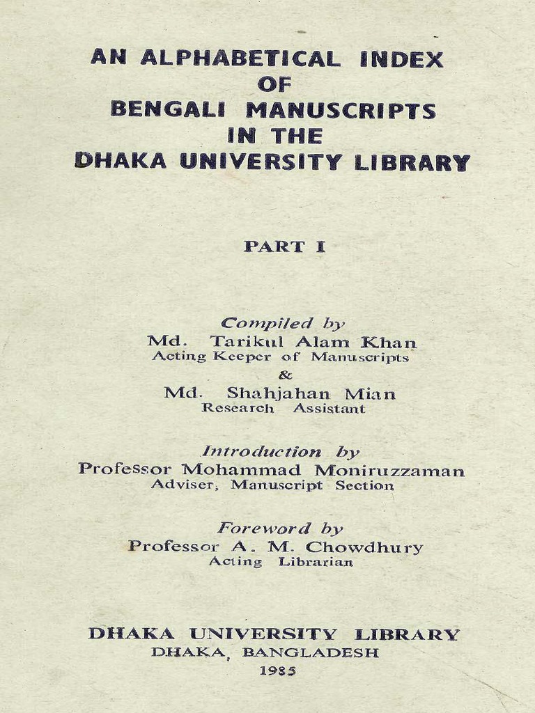 An Alphabetical Index of Bengali Manuscripts PartI PDF