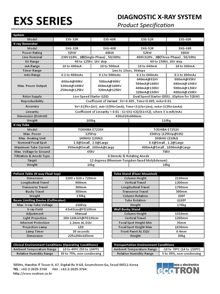 EXS Series Diagnostic X-Ray Specs | PDF | Electrical Components ...