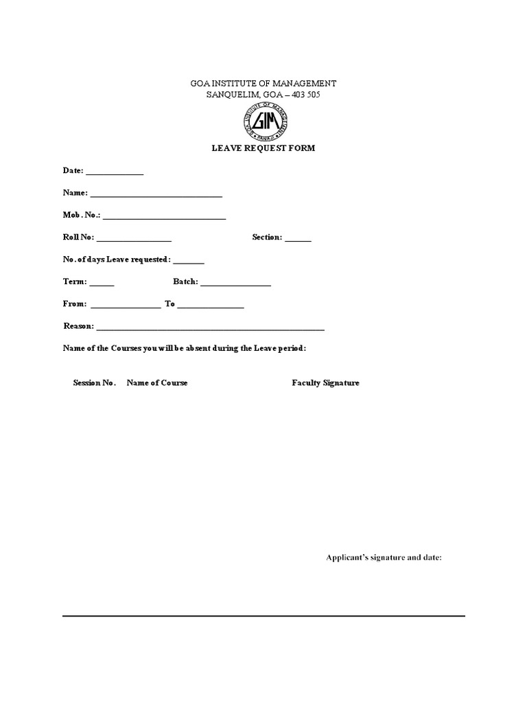 Leave Form | PDF | Career & Growth