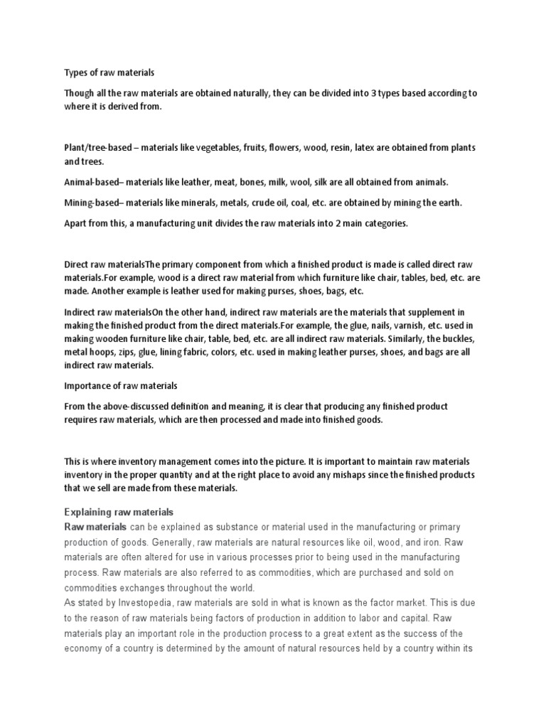 Types of Raw Materials PDF Unemployment Economic Growth