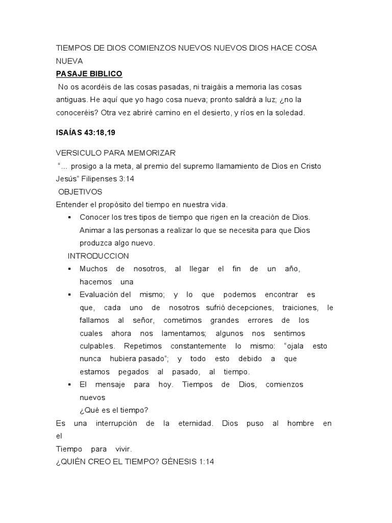 Tiempos de Dios Comienzos Nuevos Nuevos Dios Hace Cosa Nueva | PDF | Dios