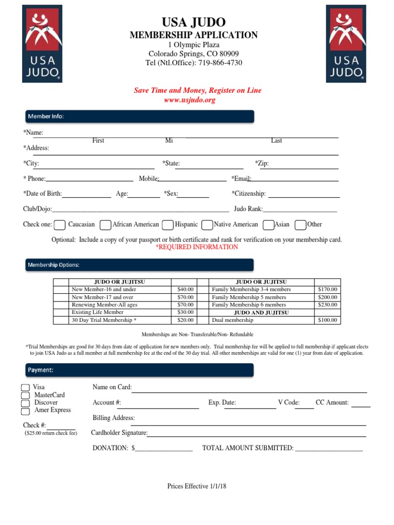 Usa Judo Membership Application Download Free PDF Indemnity