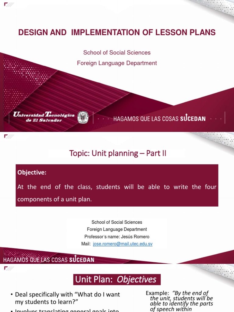 Unit Plan Design for Language Learning | PDF | Teachers | Learning