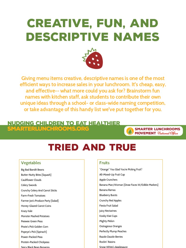 Creative Fun and Descriptive Names For Foods PDF Taste Fruit