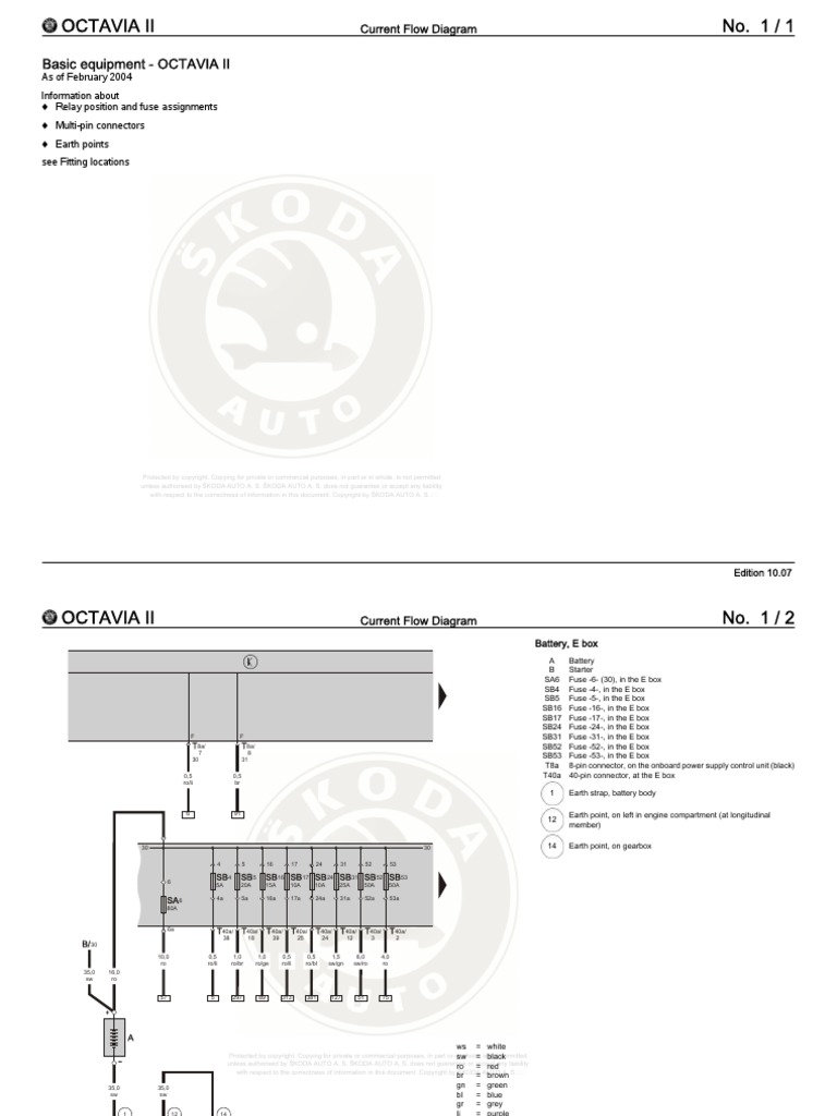 Skoda Octavia II 20042013 Wiring Diagrams PDF Fuse (Electrical