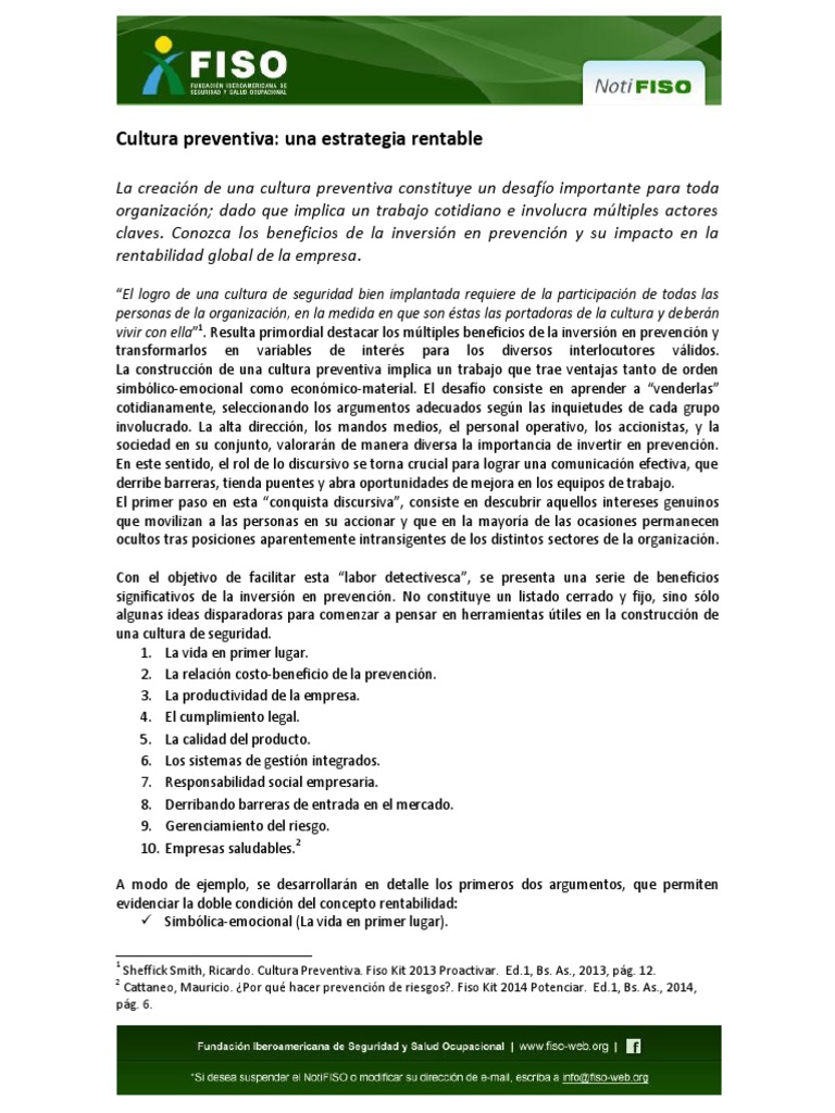 Cultura Preventiva - Una Extrategia Rentable | PDF | Business | Sociedad