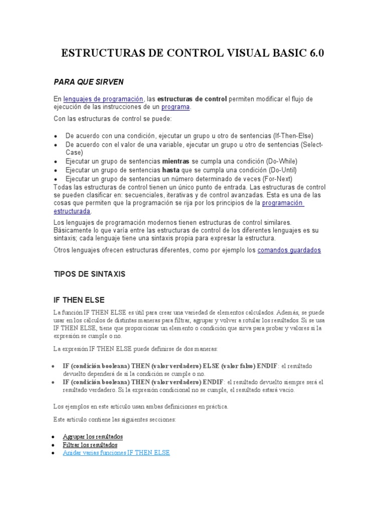 Estructuras de Control en Visual Basic 6.0 | PDF | Flujo de control ...