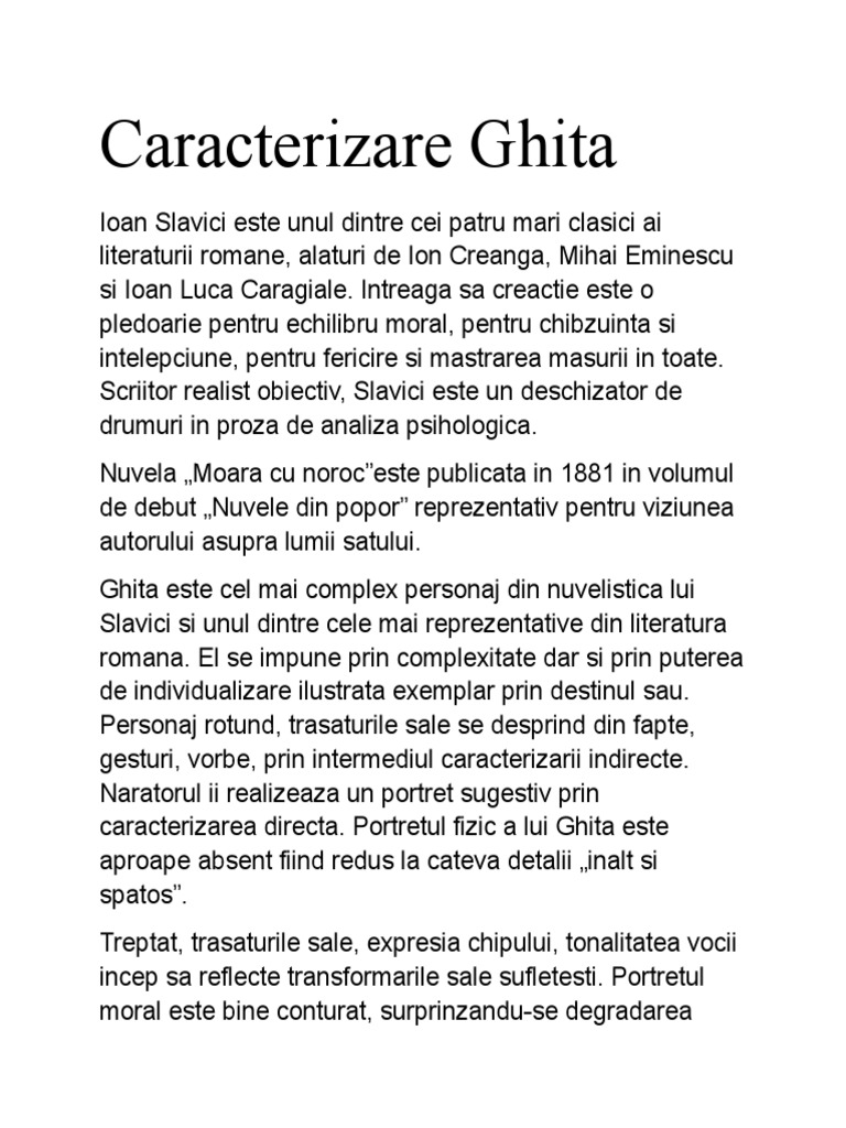 Simetria Incipit Final Moara Cu Noroc Moara Cu Noroc-Caracterizare Lica | PDF