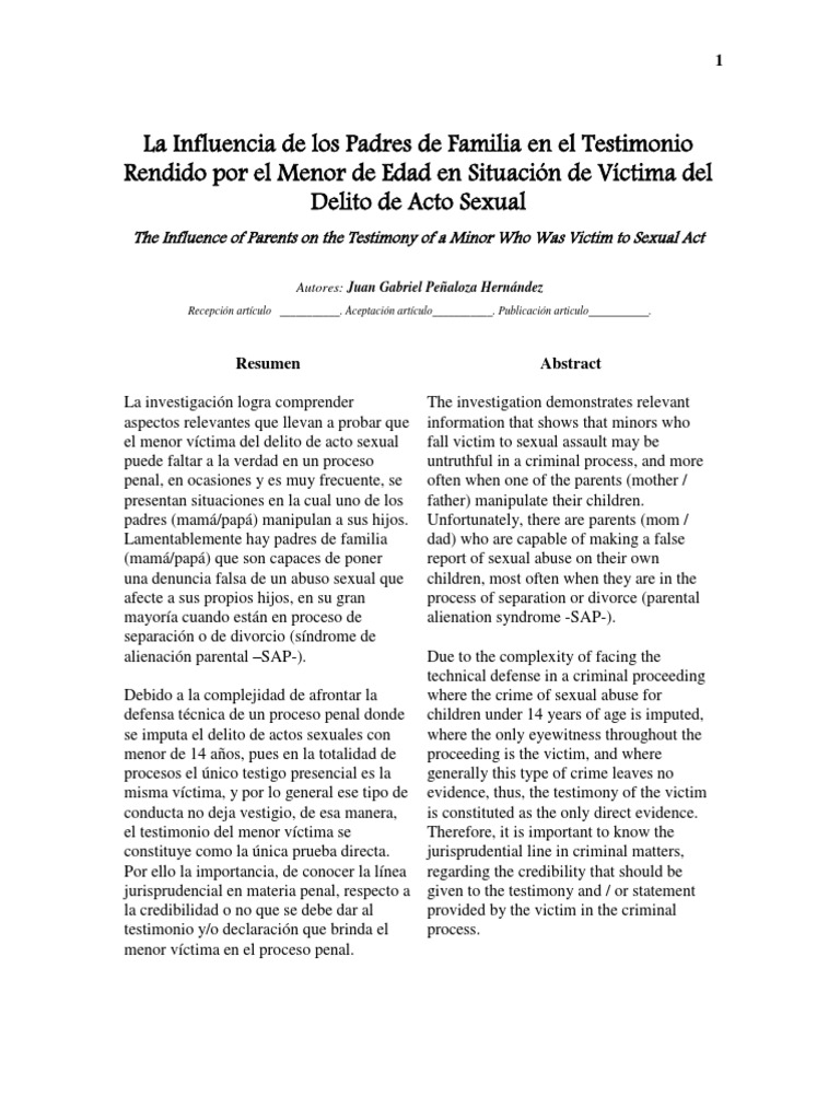 La Influencia de Los Padres de Familia en El Testimonio Rendido Por El ...