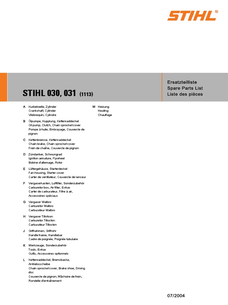 Stihl-030 031 | PDF | Pièces de véhicule | Moteur à combustion interne