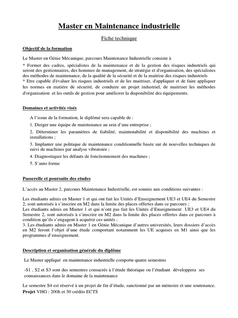 Master en Maintenance Industrielle | PDF | Technologie et ingénierie ...