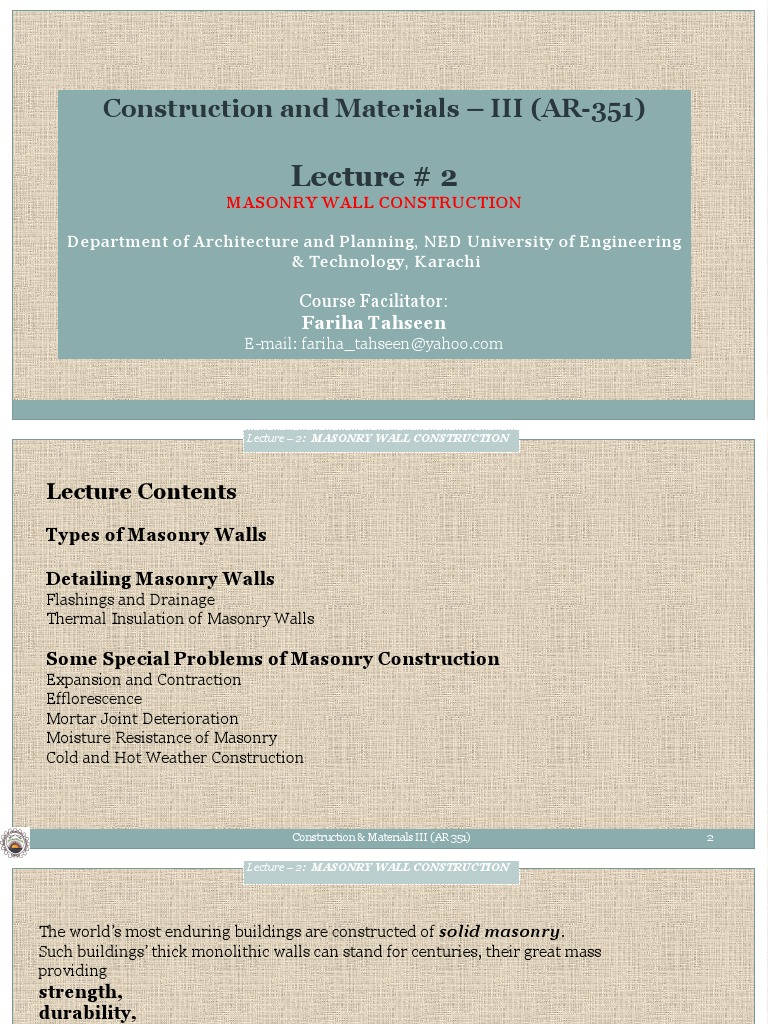 2.masonry Wall Construction | PDF | Masonry | Wall