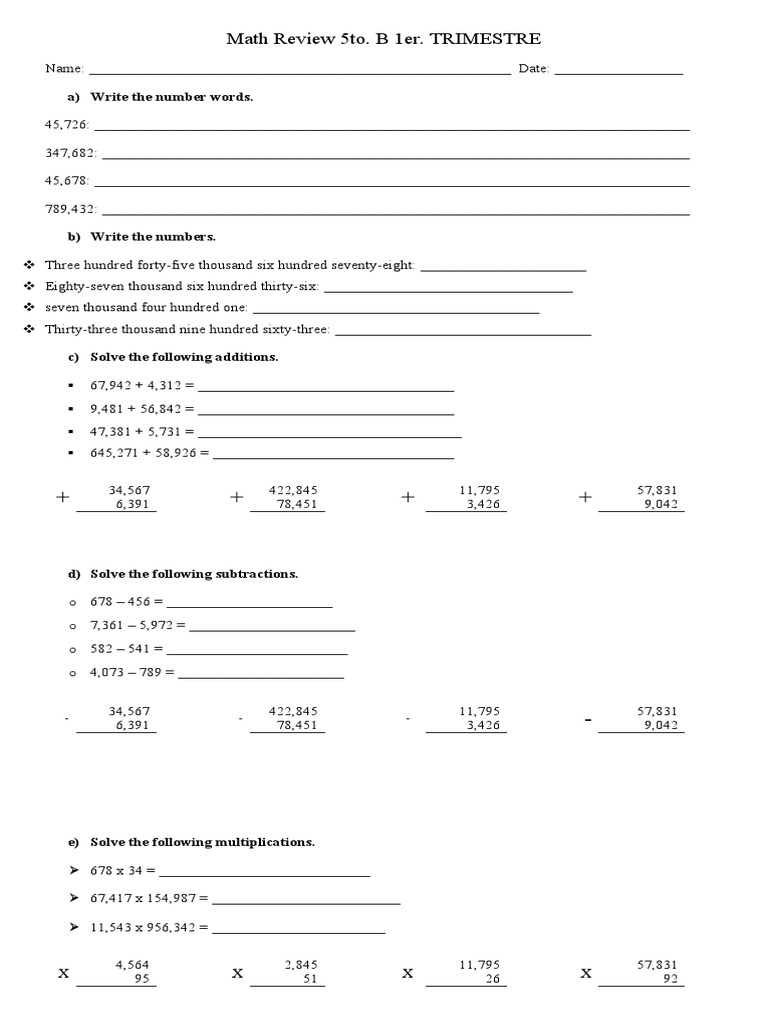 Review Math 1th | PDF | Mathematics | Elementary Mathematics