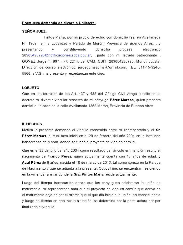 Demanda de Divorcio | PDF | Divorcio