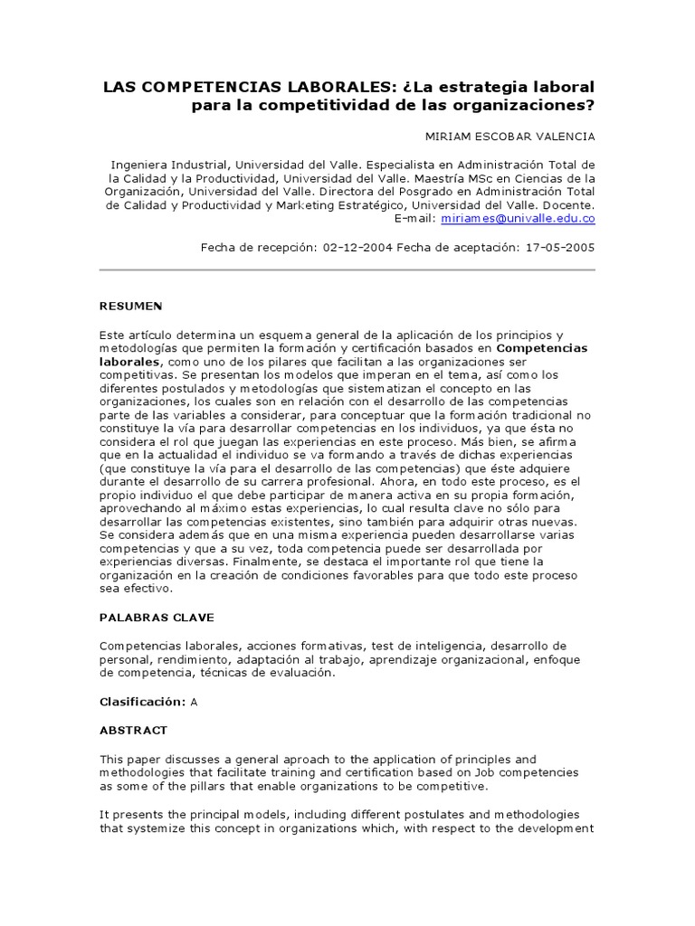 Competencias Laborales para la Competitividad | PDF | Gestión de ...