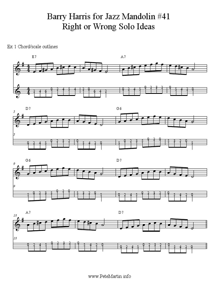 Barry Harris For Jazz Mandolin 41 Right or Wrong Solo Ideas PDF Échecs