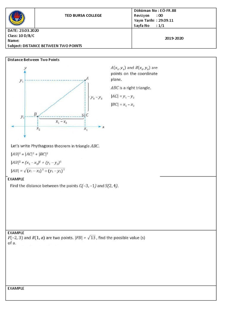 Distance Between Two Points Guide | PDF