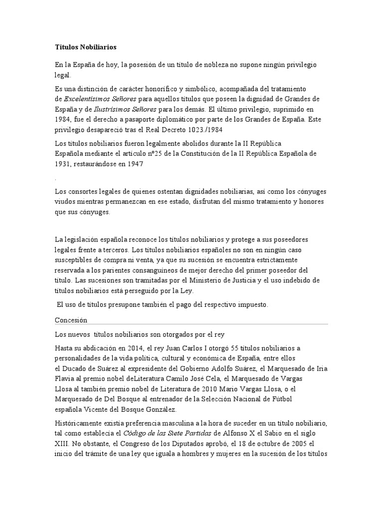 Titulos Nobiliarios PDF España Nobleza