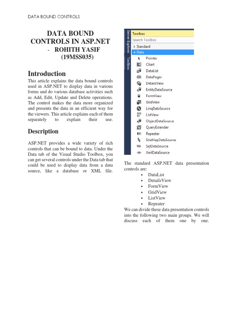 Data Bound Controls in As 19mss035 PDF Html Element Page Layout
