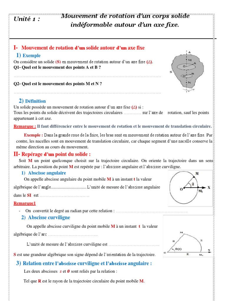 Mouvement de rotation d'un solide 1 Bac | PDF | Mouvement de rotation ...