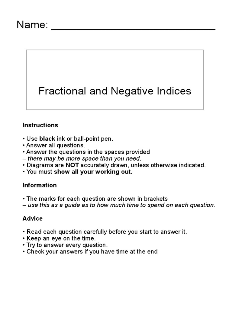 Fractional And Negative Indices Pdf