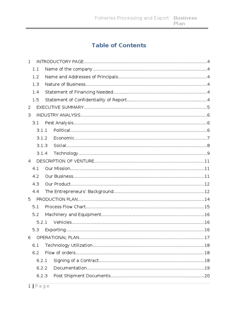 Business Plan for Fisheries Processing and Exporting Fishing Trawler