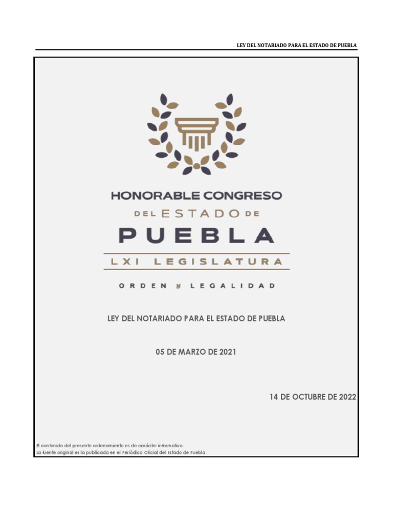 Ley Del Notariado para El Estado de Puebla Julio 2022 PDF Estado (política) Justicia